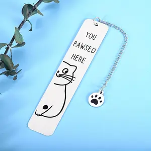 Cute Cat Design Bookmark, 1 Count Stainless Steel Bookmark with Chain Link, Book Mark for Cat Lovers, Book Lovers