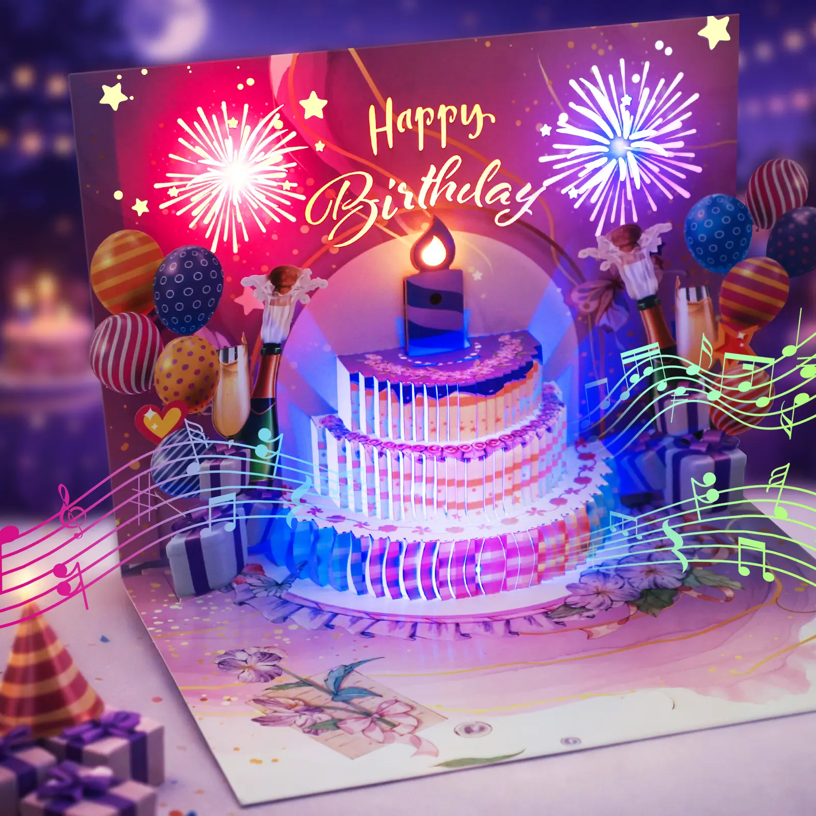 【Buy 2 Save $5】Pop Up Birthday Cards for Men - LED Light & Music with Blow The Candle, 3D Balloons, Singing Happy Birthday gifts Card for Husband - Women, Son, Her, & Dad