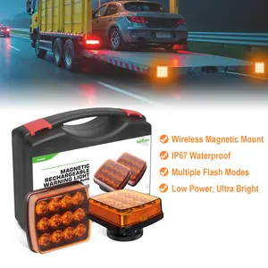 AgriEyes W02 LED Amber Wireless Magentic Strobe Lights, Rechargeable Emergency Warning Flashing Lights for Vehicles