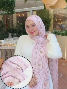 Women's Cute Cartoon Sheep Digital Printed Long Scarf, Transparent Texture Headscarf, Muslim Fashion Daily Wear Turban, Vacation Street Long Shawl
