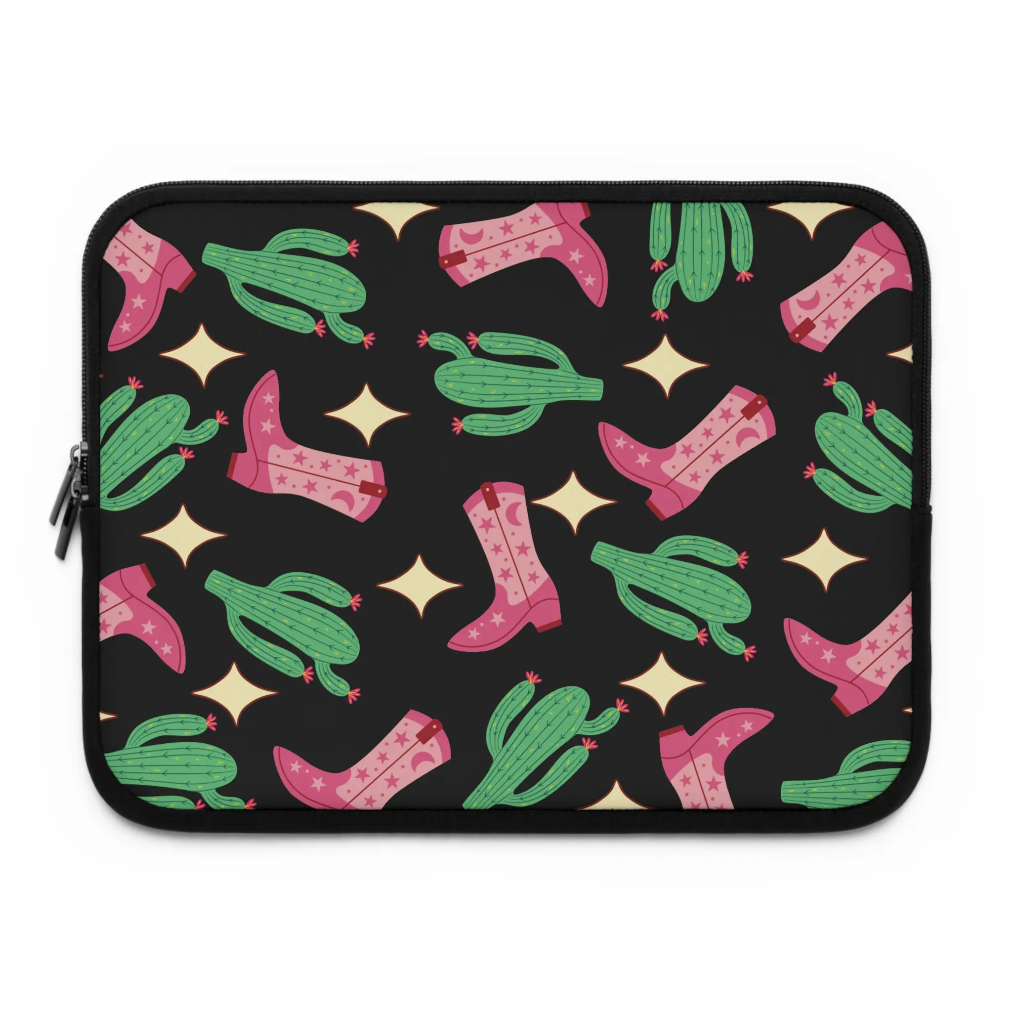 Cowgirl & Cacti Southwestern Pattern Laptop Sleeve - Water Resistant Solid Synthetic Black 17-Inch Protective Computer Cover