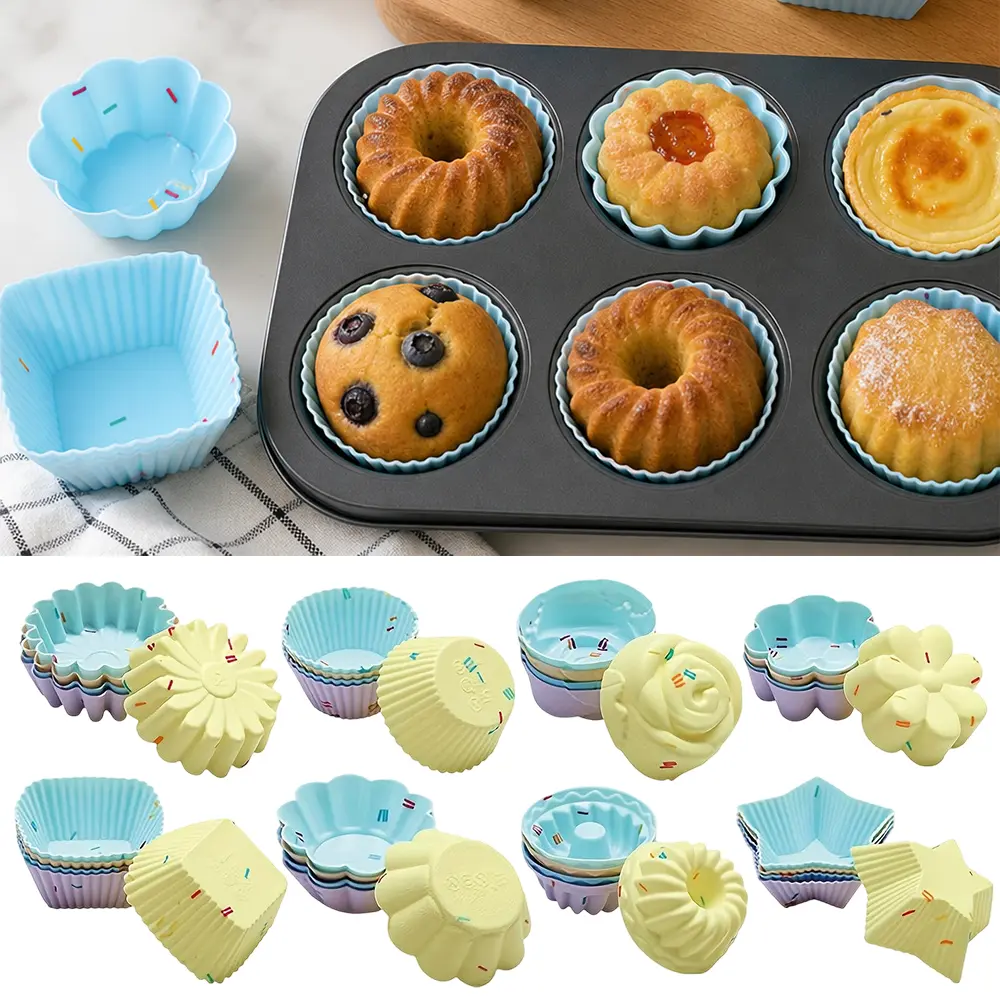 40PCS Silicone Baking Cups Reusable Muffin Liners Non-Stick Cup Cake Molds Set Cupcake Silicone Liner Standard Size Silicone Cupcake Holder Silicone Cups for Baking
