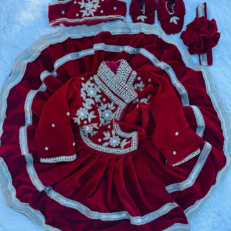 Nepali Traditional Pasni Set Hand Work Beautiful Frock with Intricate Embroidery and Velvet Fabric