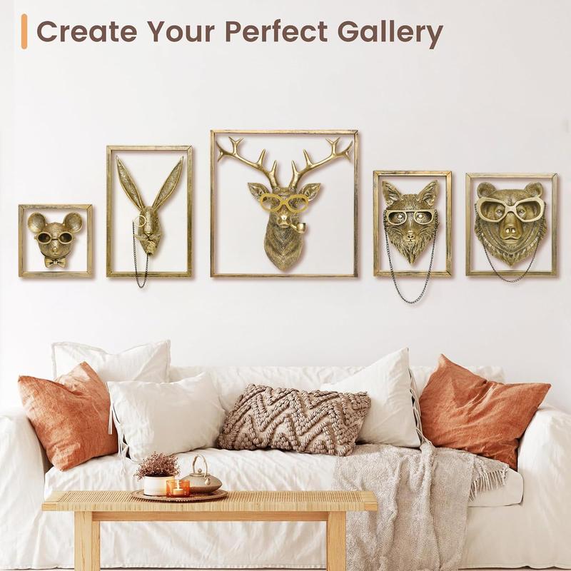 Animal Head Wall Decor, 1 Count Resin Animal Head Wall Hanging Ornament with Frame, Wall Art Decor for Home Living Room Bedroom Office