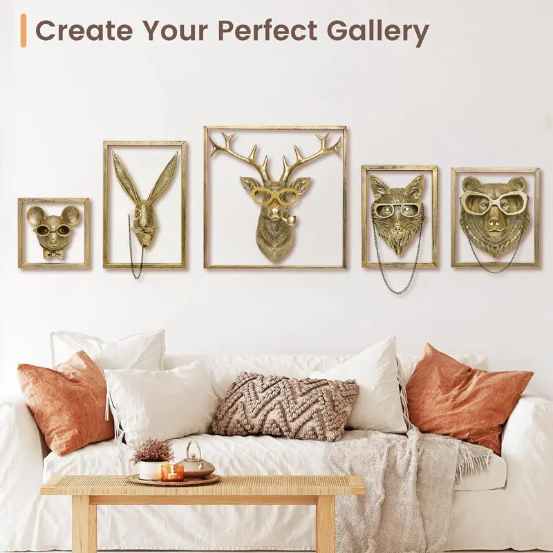 Animal Head Wall Decor, 1 Count Resin Animal Head Wall Hanging Ornament with Frame, Wall Art Decor for Home Living Room Bedroom Office