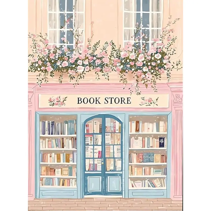 Cozy Bookstore Diamond Painting Kit - Spring Print, DIY Full Drill Rhinestone Art for Study Room