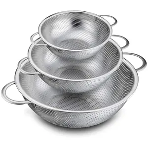 3 Pcs Colander Set,Stainless Steel Micro-Perforated Colanders Strainers for Draining Rinsing Washing, Ideal for Pasta Vegetables Fruits, Heavy Duty & Dishwasher Safe - 1/3/5 Quart