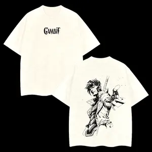 Gambit v2 Double Printed Oversize Lightweight Acid Washed Tee TV Show Graphic Top Cotton Gift T-Shirt For Comic Lover, Gift T-Shirt For Movie Lover