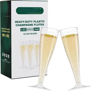 100 Pack 4.5 Oz Plastic Champagne Flutes, Clear Plastic Champagne Glasses, Disposable Toasting Glasses Recyclable Cups for Wedding Party