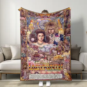 1 Piece! Jim Henson's Labyrinth Retro Movie Poster Themed Blanket, Whimsical Fantasy Art Style～Features Jareth & Sarah Classic Poster Art. Soft, Vibrant. Great For Home Relaxation, Labyrinth Fans' Decor.#LabyrinthMovie #JimHenson #DavidBowie