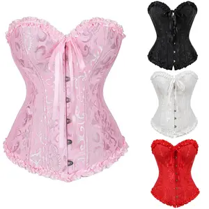 Women's Lace Up Boned Overbust Corset Top Bustier Lingerie Bodyshaper Top Halloween Costumes Shapewear Gothic Party Outfit Floral Blue Witchy Clothing