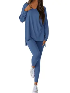 BTFBM 2026 Women Soft Lounge Two-Piece Set Comfy Matching Shirt and Leggings for Home Travel Casual Wear