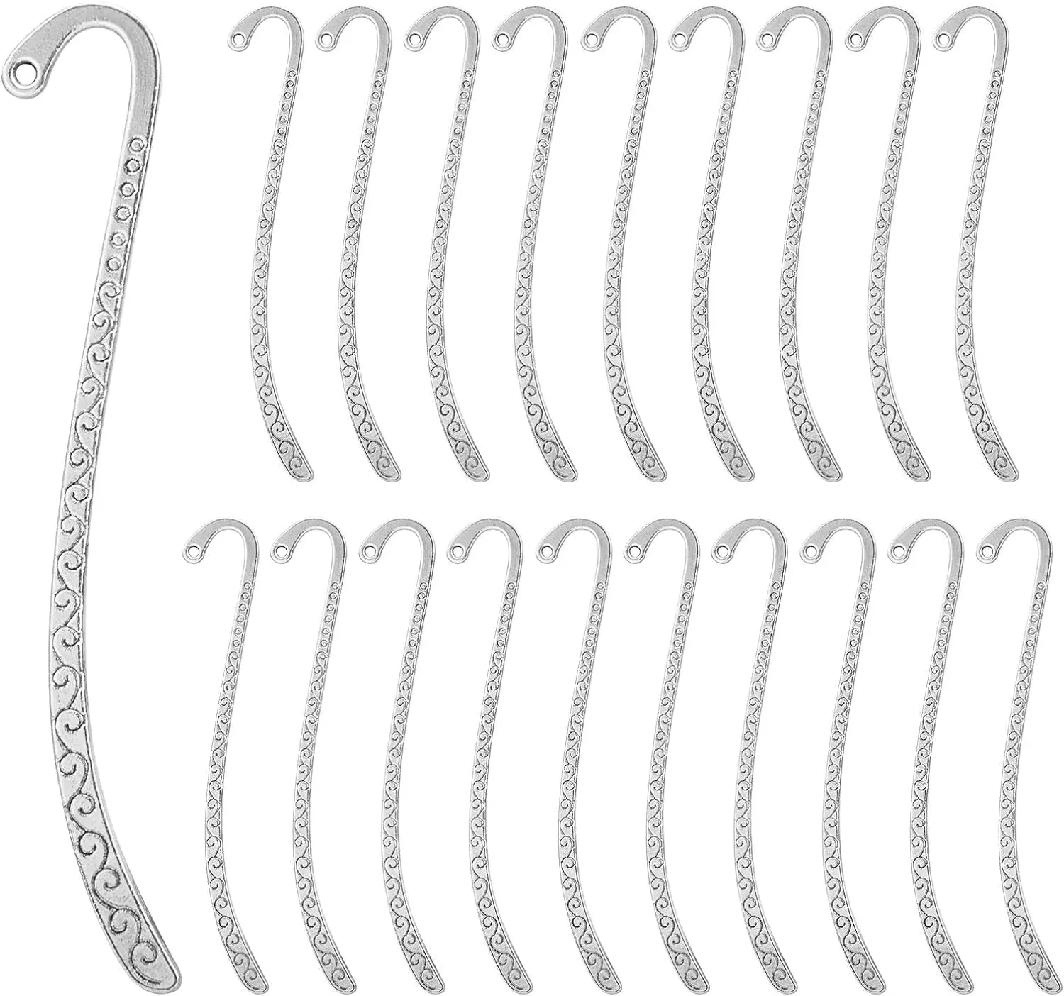 20 count Metal Bookmark Hairpin Hook Antique   Carved Hook with Loop Metal Book Markers Embossed Bookmarks,  Making Charms