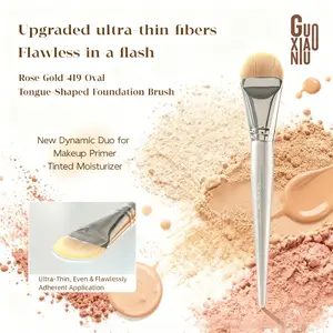 GUOXIAONIU Rose Gold Foundation Brush Tongue Shape Seamless Liquid Foundation Brush Flat Head Makeup Artist Soft Hair Mask Brush, Face Makeup Brush