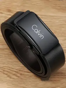 Men's Calvin-Style Automatic Buckle Belt, Sleek Leather Design, Durable & Stylish Accessory for Everyday Wear