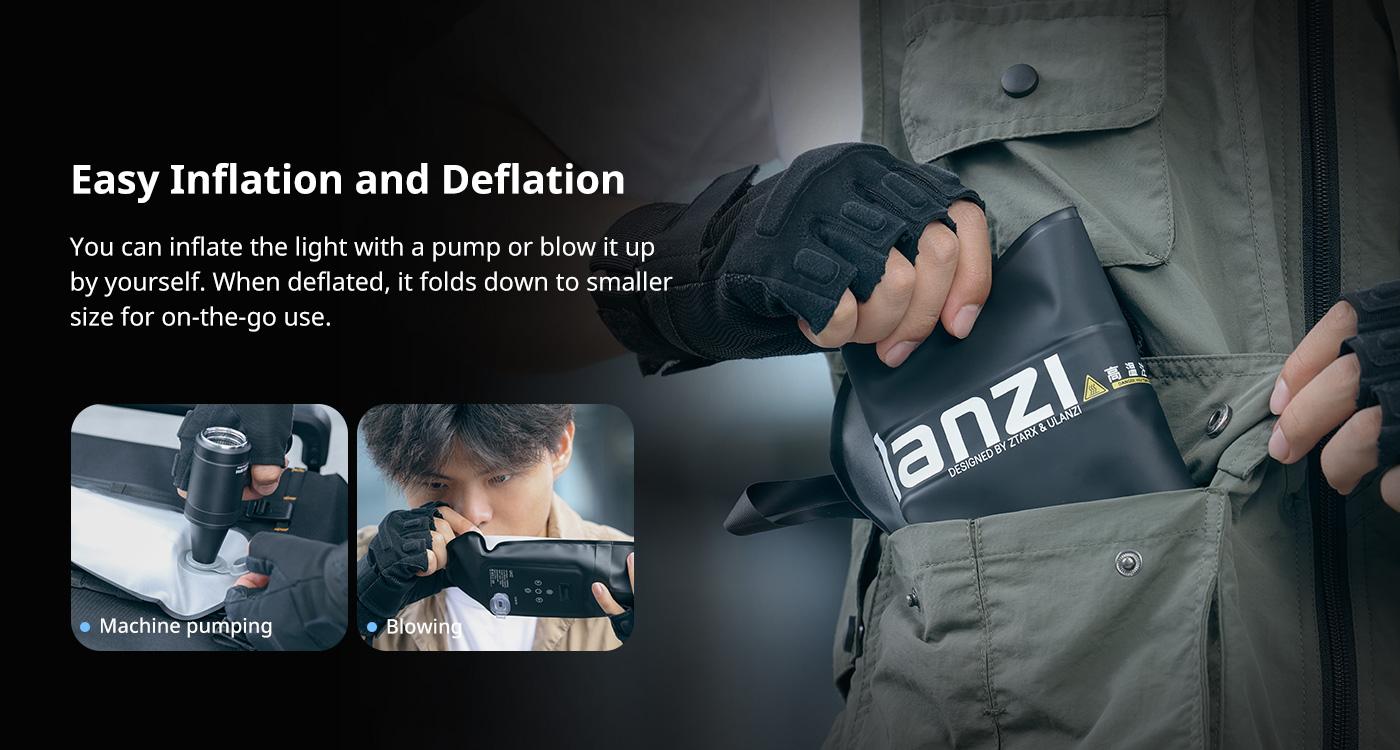 Ulanzi Portable Inflatable Air Tube Light UA12/UA20 , Handheld Magnetic 12W/20W 2700K to 6500K CRI 95+ Air Video Streaming Light 1/4 Mount Photography Lighting Stick