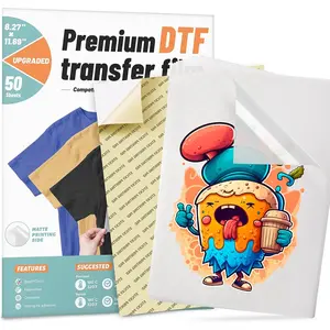 DTF Transfer Film, 50 Sheets 8.5"*11" DTF Paper with  Printing Pad for  Sublimation&DTF Printers,DTF Film for Sublimation Hack,Upgraded  Direct to Film for  Fabrics