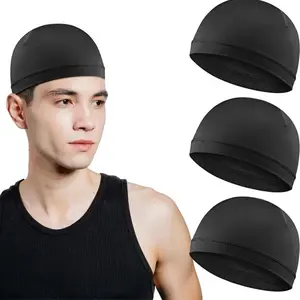 3-piece summer thin sports cycling soft brimless beanie, sweat-absorbent, breathable, quick-drying hat, outdoor helmet liner cap