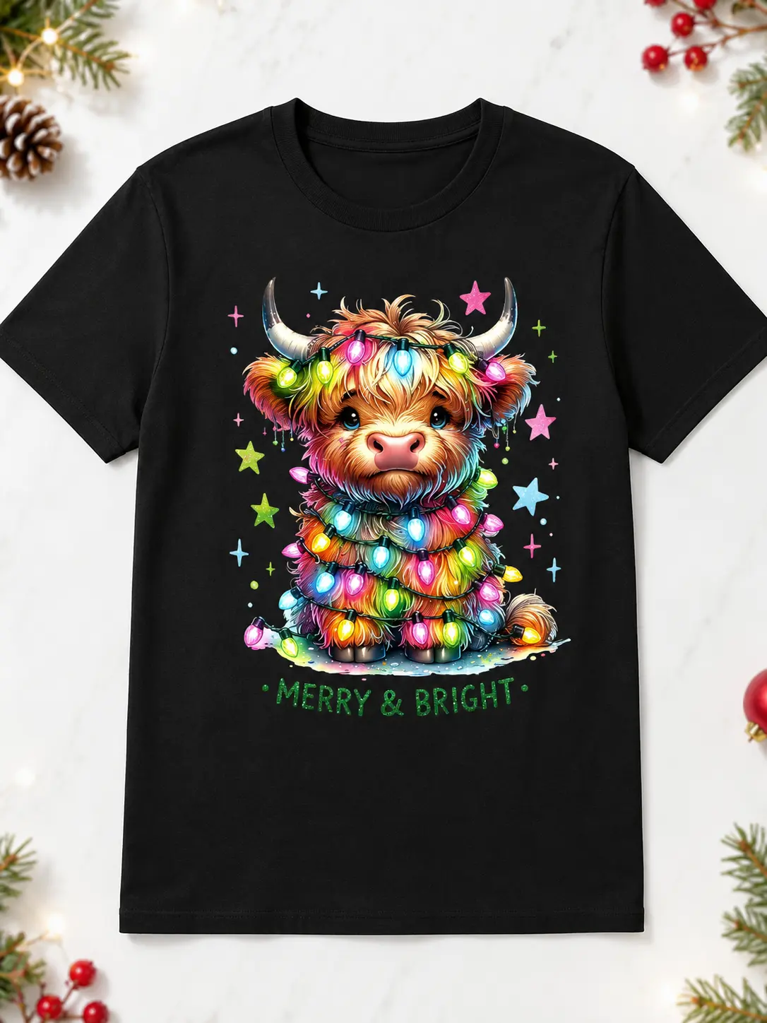Women's Crew Neck T-Shirt, Casual Christmas Calf Graphic Print Top, All Season Cotton Short Sleeve, Tops, Shortsleeve, Machine Wash