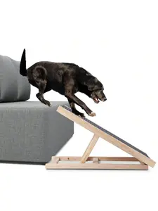 【Christmas Gift】Pet Dog Ramp Ladder Natural Pine Wooden Lightweight Folding Anti-Skid Adjustable 2 Height Climbing Ladder