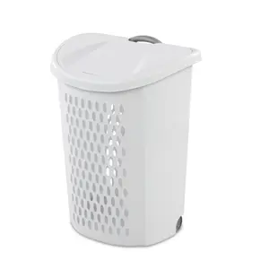 White Plastic Wheeled Laundry Hamper with Handle – Easy Transport