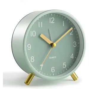 Analog  Clock, 4 inch Super Silent Non Ticking Small Clock with Night Light,  Operated, Simple Design, easy setting for Office, Bedroom, Bedside, Desk, teens, elders, , adult, Green