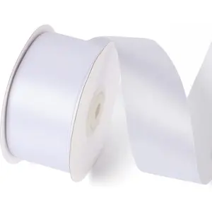 1-1/2 Inch Single  Solid Color Satin Ribbon Roll, Ribbons  for  Wrapping, Crafts, Wedding Party Decoration, Hair Bows Making and Other Sewing Projects (1-1/2" X 25 Yards, White)