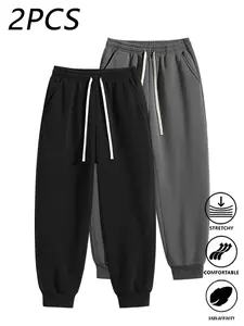 2-Pack Men's Solid Color Sweatpants,Casual Loose Fit Plain knit Trousers,Basic Sports Pants,Unisex Versatile Fashion Joggers,Suitable For Daily Wear,Gym,For Fall Menswear,available in 2 pack & 1-pack options,Please place an order according to size chart