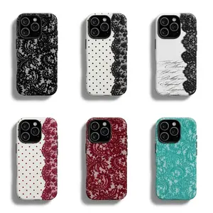 Black Lace Vintage Pattern Phone Case, Compatible with iPhone 17 Pro Max 16 15 14 13 12 11 Pro Max Plus and Samsung Galaxy S24 S23 S22 S21 S20, Cute Fashion Dual Layer Creative Case, Perfect Gift for Her/Him beautiful