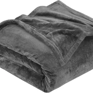 Bedding Fleece Blanket Queen Size Grey 300GSM Luxury Anti-Static Fuzzy Soft Microfiber Bed Blanket (90x90 Inch)