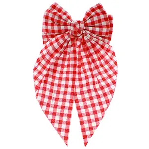 Checkered Pattern Bow Hair Clip-Red
