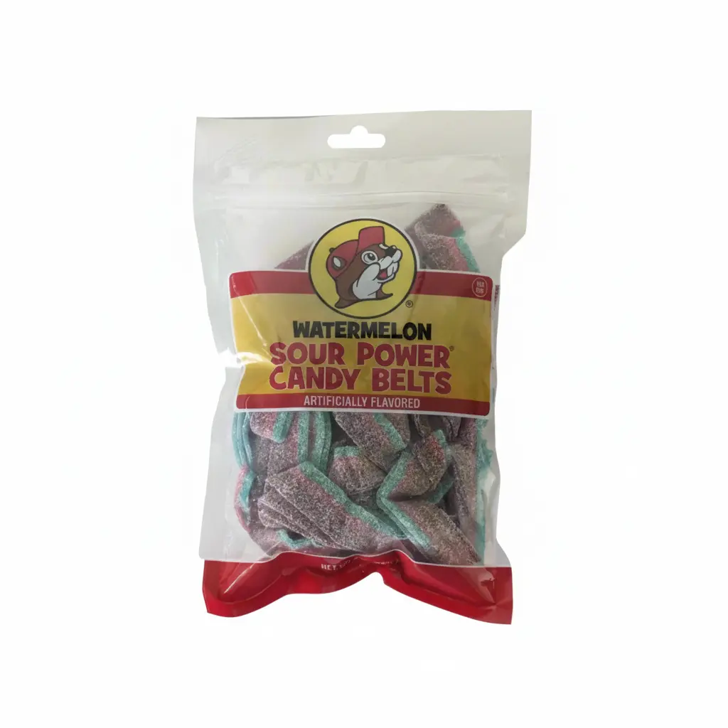 Buc-ee's Sour Power Watermelon Candy Belts - Chewy Ribbon Snack, Bold Sour & Fruity Flavor, Ideal for Candy Buffets & Party Favors