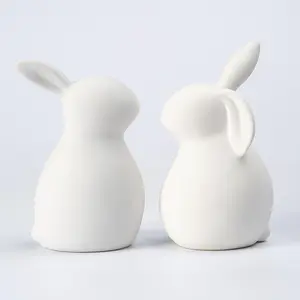 Ceramic White , Christmas Decorations , Thanksgiving Couple Rabbits, Porcelain Modern Art  Decoration, Weddings Crafts , a Set of 2, Easter Bunny Rabbits, Easter Decor