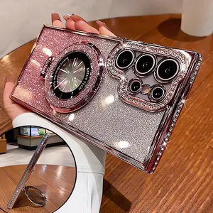 Luxury Glitter Magsafe Bracket Diamond Case for Samsung Galaxy S25 Edge S24 Ultra S23 S22Plus A55 A35 A25 A24 A15 Plating  Cover