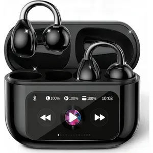 M100 Clip  Earbuds with Touchscreen Case ,  Open Ear Headphones for Glasses Small Ears, 6.0 , 50h  Life,Lightweight 4.1g, IPX7  , Earbuds for Running work out,black
