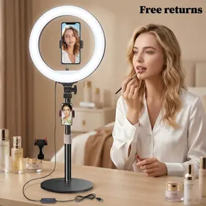 12" Desk Ring Light With Stand & Phone Holder - Adjustable Studio Light For Photography/Zoom Meetings/YouTube/Home Studio, Video Recording, Makeup Tutorials,Product Recording, Bedroom Setup, Makeup, Product Display,Father’s Day Smartphone Accessories Cell