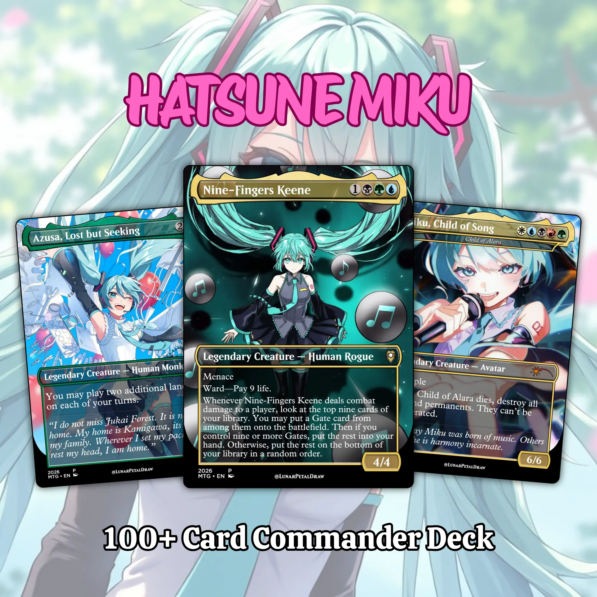 Proxy 100+ Card Commander Deck – Miku Commander Deck Ready to Play Perfect Gift for Fans, Players and Collectors Collectible Cards Premium Cards