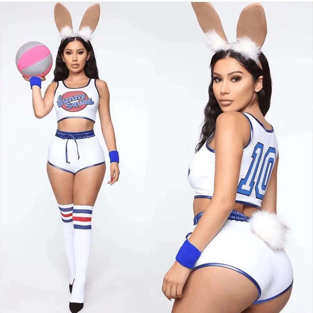 Space Jam Bunny costume 2pcs Women Halloween Vest & Shorts Set, European American Style Cheerleader Uniform Activewear cosplay costume Polyester Womenswear Sporty