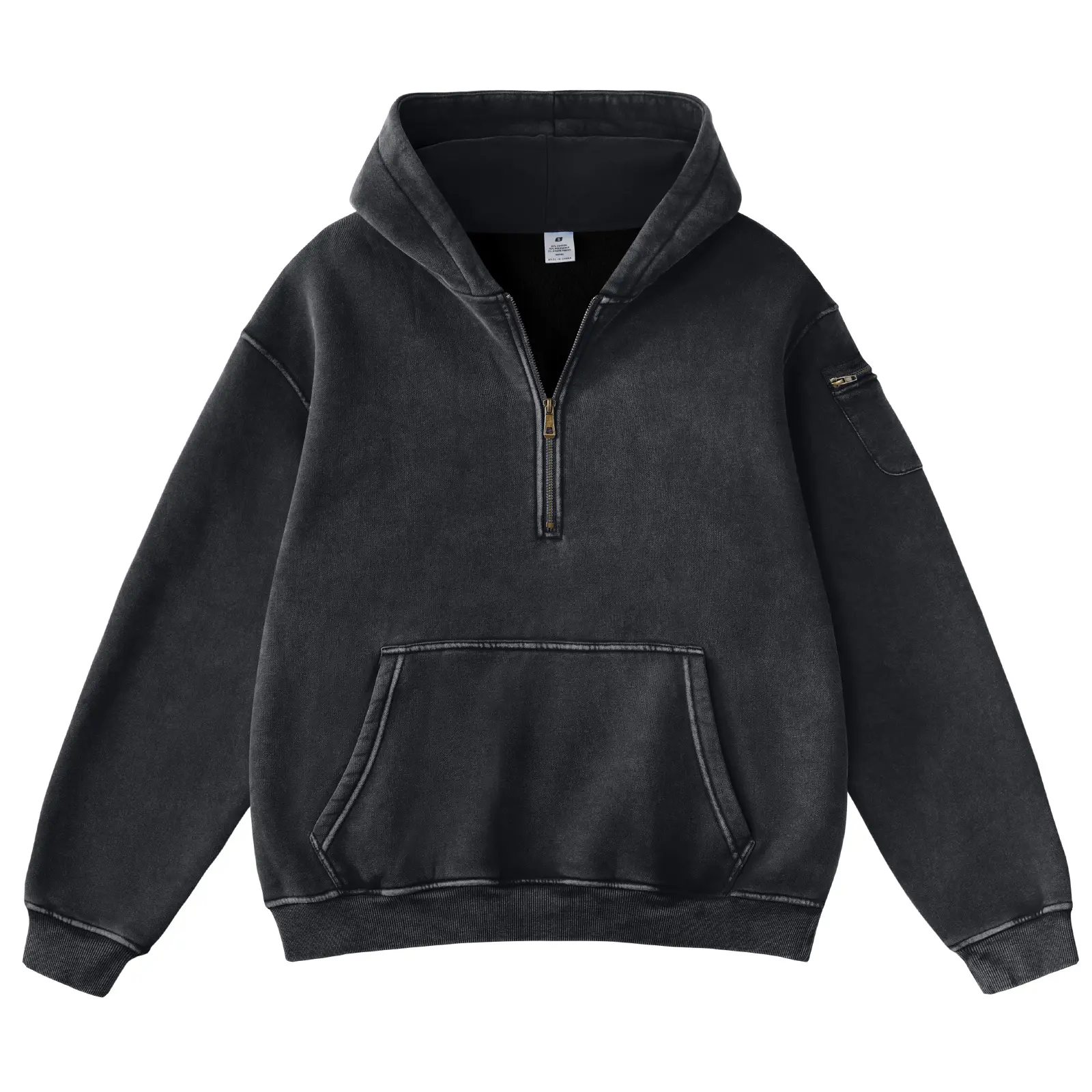 FALABLE Unisex Oversized Sports Hoodie Acid Wash Texture Breathable Fleece Pullover 3 Pocket System Kangaroo Inner Pocket Sleeve Music Pocket Gym Loungewear Street Fashion