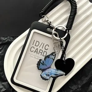 Butterfly Design Card Holder, 1/2 Counts Portable Card Storage Photo Holder with Lanyard, Identification Badges & Supplies for Home Office
