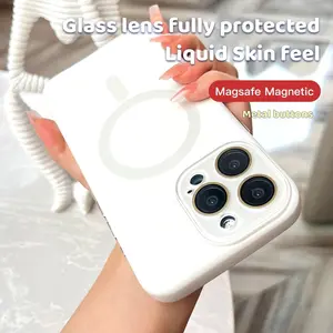 Very Soft Good hand feel Silicone magnetic Phone case for iPhone17 16 Pro Max 15 14 13 11 Plus, MagSafe, Glass Camera Protector Cover Built-in Lint Anti-fingerprint Anti-Drop Non-slip Cellphone Casing Protector Shockproof