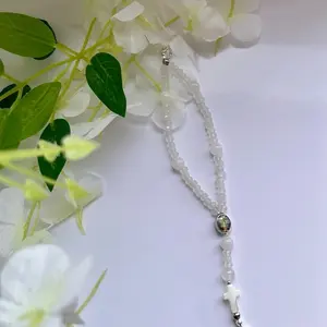 Natural White Jade Rosary with MOP Shell Cross and Cross Charm Beaded Prayer Bracelet