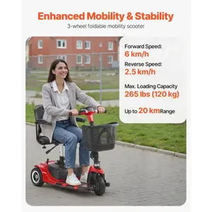 SummerWinsVEVOR 3 Wheel Folding Mobility Scooter for Adults Seniors, Heavy-Duty Electric Powered Mobility Scooter 12 Mile Long Range, All Terrain Travel Wheelchair with 9 Climbing Capacity, 265lb Capacity, All Terrain Scooterdealsforyoudays