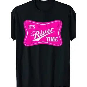Its River Time T-Shirt River Life Summer Tee Lake Boating Shirt for WomenUnisex for Daily Wear 2025 Summer Trendy Streetwear Fashion Top Quality Comfortable Casual Printed T-shirt Pure Cotton Black Oversized