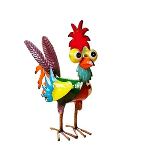 2pcs Creative Iron Colorful Rooster Figurine, Animal Decor & Gardening Function, Flexible Placement for Yard Indoor Desktop, Vibrant Colors