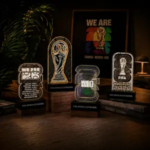 2026 FIFA World Cup Official Trophy LED Lamp – Acrylic Light-Up Display with Wooden Base, Plug-in Power, Collectible Memorabilia Gift for Soccer Fans, Kids, Teens & Adults for Bedroom Desk outdoorfun