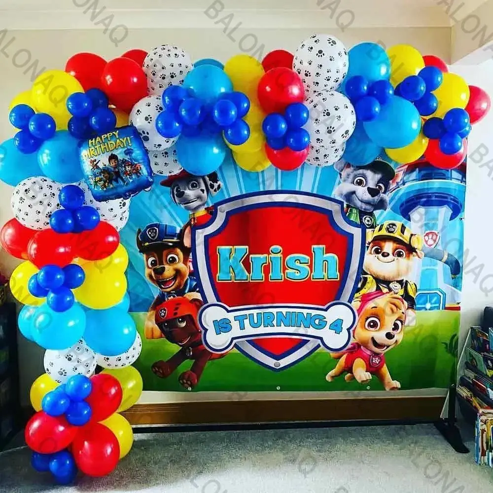 93PCS Dog Theme Party Set Birthday Party Decoration Paw Patrol Skin Dog Paw Balloon Bone Aluminum Film Balloon Decoration