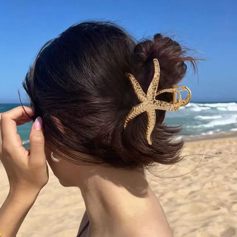 Vintage Ocean Theme Starfish Design Metal Hair Accessory for Women, Large Non-slip Hair Claw Clips for Thick Hair, Boho Chic Hair Jewelry, Boho Hair Accessories, Tropical Hair Accessories, Hair Clip