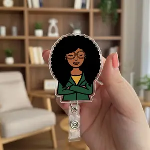 Black Girl Badge Reel, Cute Belt Clip Retractable Badge Holder, Aesthetic ID Holder For Nurse Teacher Office Staff, Durable Badge Reel, Trendy Gift Idea