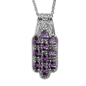 Amethyst Color Cubic ZirconiaPendant Necklace in Stainless Steel 20 Inches